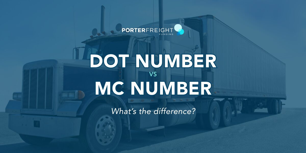 DOT number vs MC number explained for new authority trucking companies with semi truck image and guide to trucking authority requirements.
