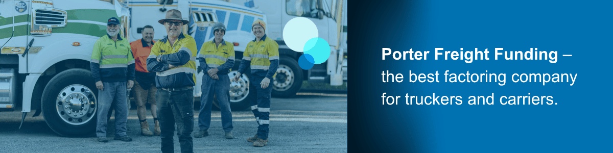 Truck driver refueling with text overlay “Best Factoring Company for Truckers – Porter Freight Funding”