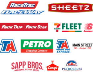 PorterFuel Card discount fuel locations including RaceTrac, Sheetz, Kwik Trip, 7-Eleven, Speedway, TA, Petro, and Casey's