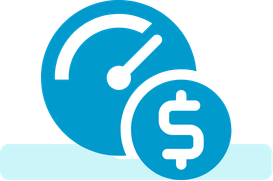 Speedometer and dollar symbol icon representing fast freight invoice funding and flexible cash flow solutions for trucking companies.