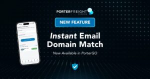 PorterGO mobile app credit check screen showing the new email domain match verification on an approved broker